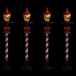 ACCESSOIRE VILLAGE DE NOEL 4 LAMPADAIRES 4LEDS BLANC CHAUD