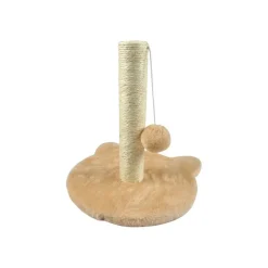ARBRE A CHATON SOCLE TETE DE CHAT ET JOUET 30X33CM ECRU