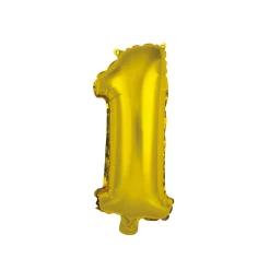 BALLON CHIFFRE 1 METALLISE ALUMINIUM AVEC PAILLE H.40CM OR