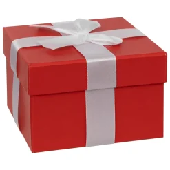 BOITE CADEAU ROUGE ET BLANC D.13X13X11CM