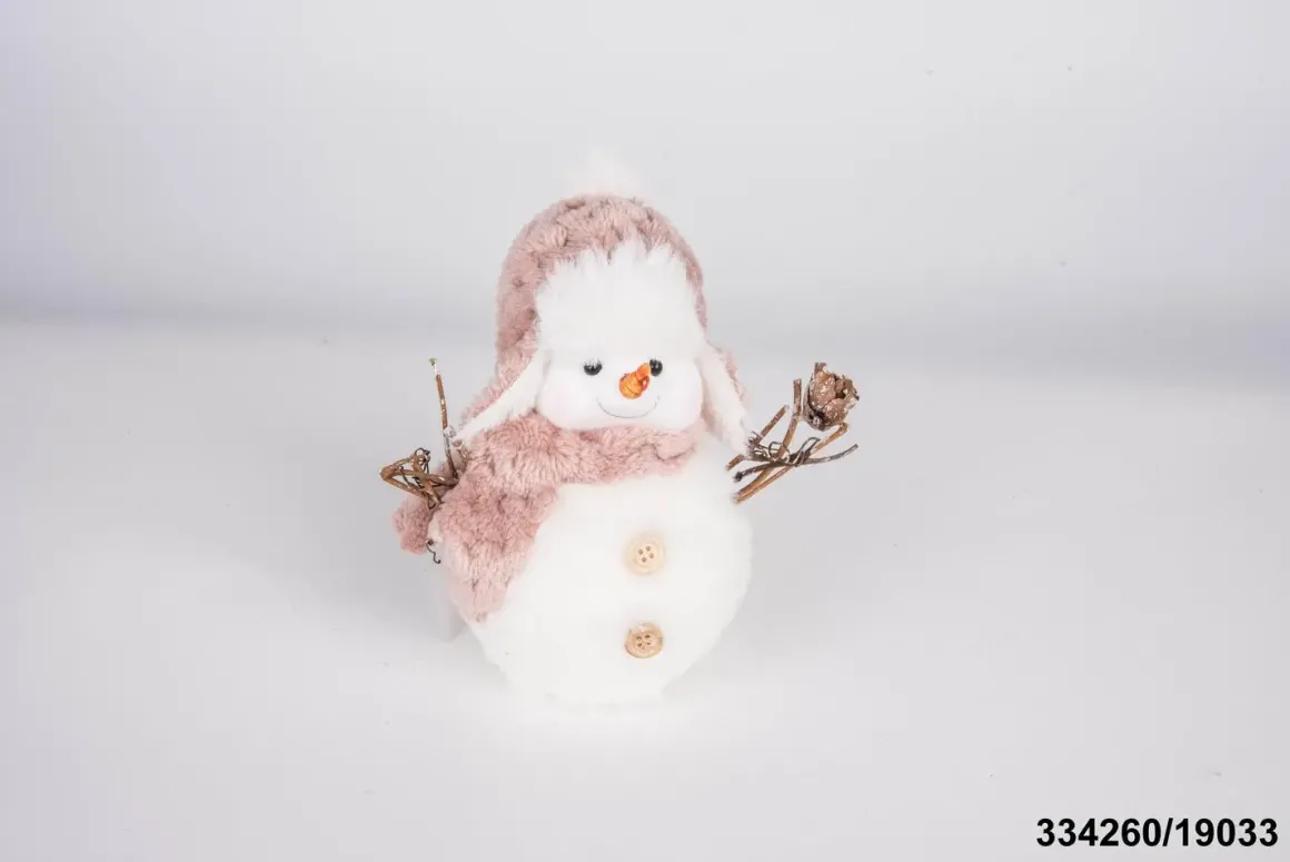 BONHOMME DE NEIGE POLYSTYRENE ROSE BLANC H.16CM