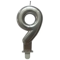 BOUGIE ANNIVERSAIRE CHIFFRE 9 H.7.5CM ARGENT