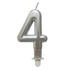 BOUGIE ANNIVERSAIRE CHIFFRE 4 H.7.5CM ARGENT