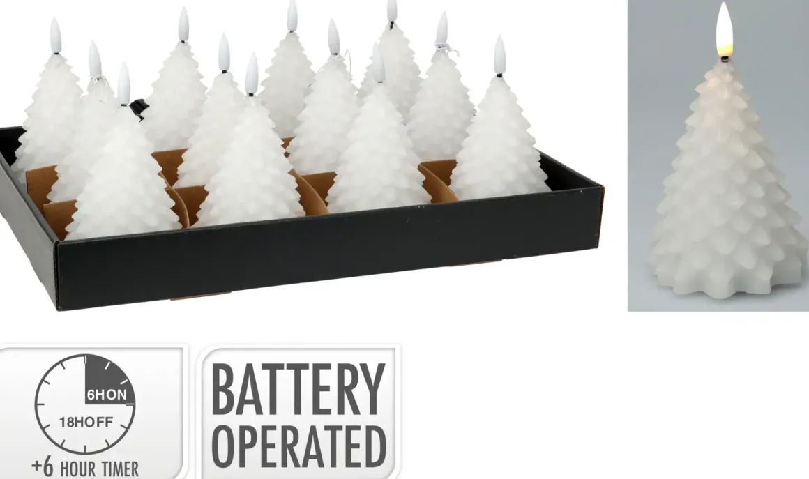 BOUGIE LED SAPIN D.11CM BLANC