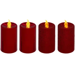 BOUGIE LED VOTIVE PAILLETTE METAL X4 PIECES ROUGE
