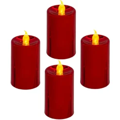 BOUGIE LED VOTIVE PAILLETTE METAL X4 PIECES ROUGE