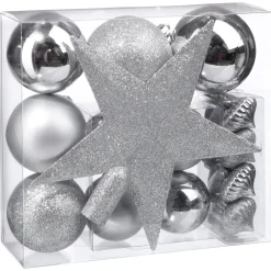BOULE DE NOEL KIT 18 PIECES ARGENT
