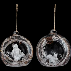 BOULE DE NOEL OUVERTE VERRE AVEC ECUREUIL 8CM