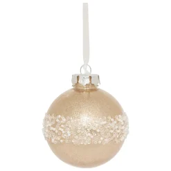 BOULE DE NOEL PLASTIQUE PAILLETTE OR PERLE 8CM