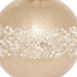 BOULE DE NOEL PLASTIQUE PAILLETTE OR PERLE 8CM