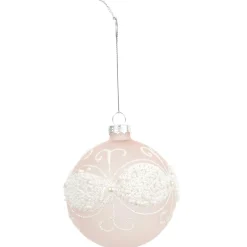 BOULE DE NOEL VERRE ARABESQUE ROSE 8CM