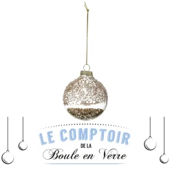 BOULE DE NOEL VERRE 6CM EMBOSSEE INTERIEUR STRASS BRONZE