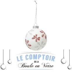 BOULE DE NOEL VERRE FLOCON ROUGE OR 8CM