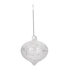 BOULE DE NOEL VERRE FORME OIGNON PAILLETE SILVER