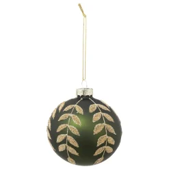 BOULE DE NOEL VERRE VERTE FEUILLE OR 8CM
