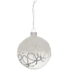 BOULE EN VERRE FUME BLANC AVEC ORNEMENTS 8CM