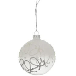 BOULE EN VERRE FUME BLANC AVEC ORNEMENTS 8CM