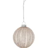 BOULE EN VERRE ROSE TRANSPARENTE PAILLETTES 8CM