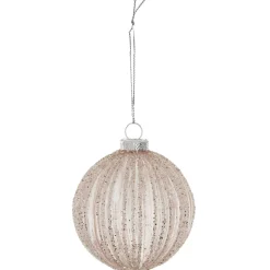 BOULE EN VERRE ROSE TRANSPARENTE PAILLETTES 8CM
