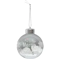 BOULE LED MERRY CHRISTMAS AVEC NEIGE ET HOUX D.8CM