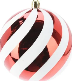 BOULE NOEL RAYEE ROUGE ET BLANC D.18CM
