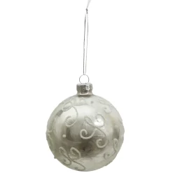 BOULE NOEL VERRE ARGENTE ET BLANCHE 8CM
