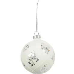 BOULE NOEL VERRE BLANCHE ET ARGENTE 8CM