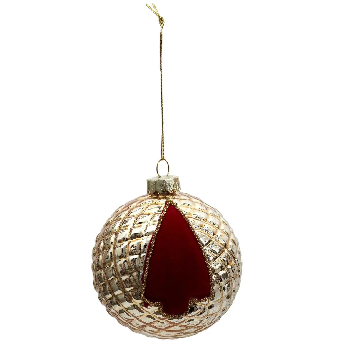 BOULE NOEL VERRE GAUFFRE SAPIN ROUGE 8CM