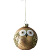 BOULE NOEL VERRE HIBOU BRUN D.8CM