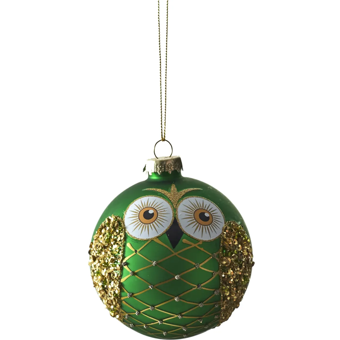 BOULE NOEL VERRE HIBOU VERT D.8CM