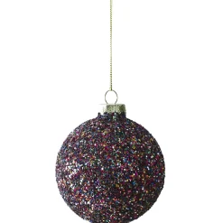 BOULE NOEL VERRE ROSE PAILLETEE D.8CM