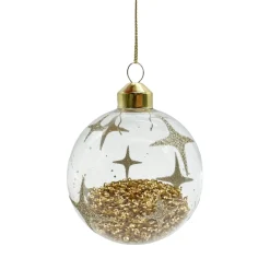 BOULE NOEL VERRE TRANSPARENTE ETOILES DOREES 8CM