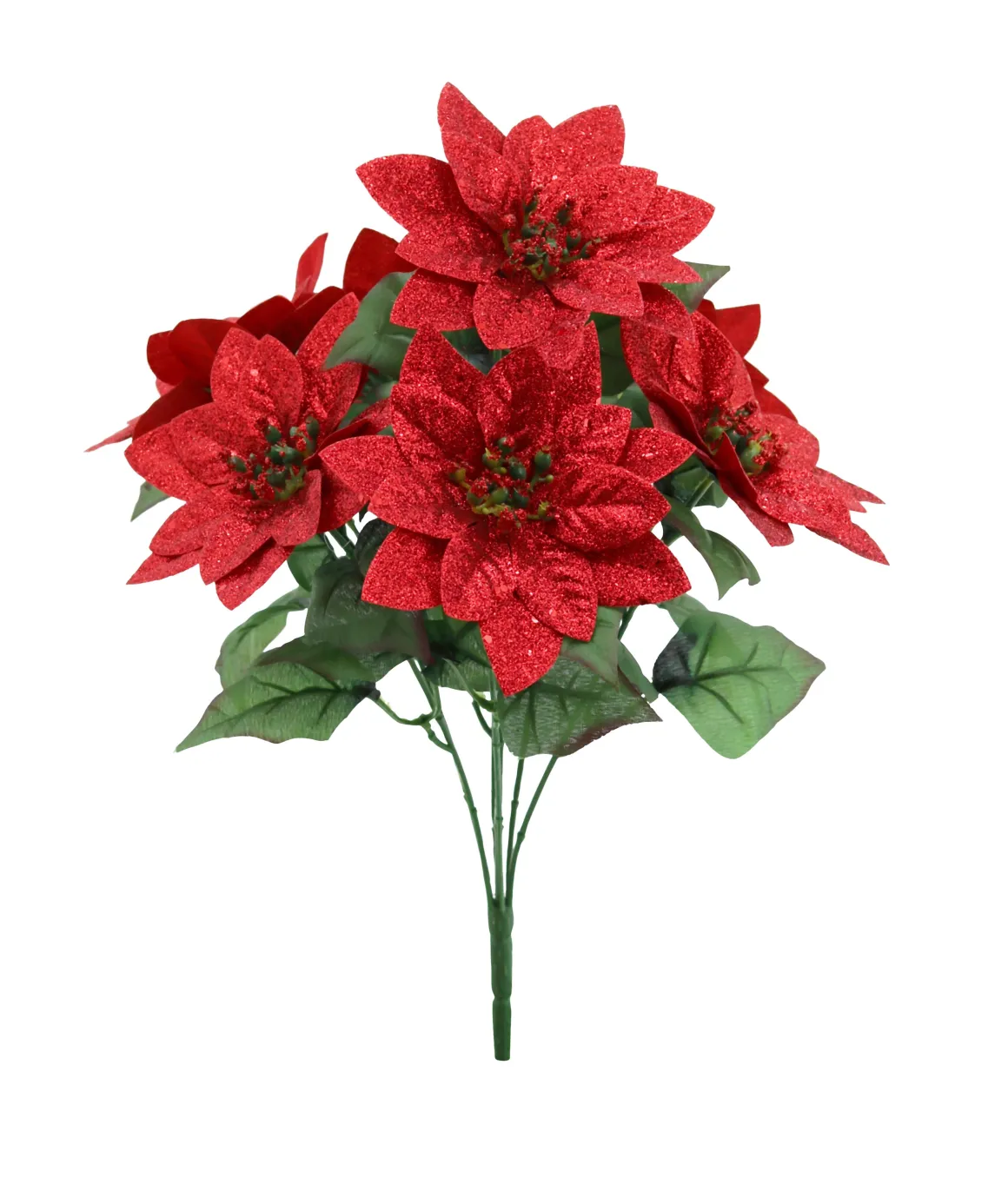 BOUQUET 7 POINSETTIAS PAILLETES H.43CM ROUGE