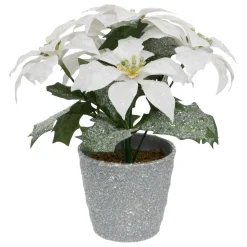 BRANCHE POINSETTIA BLANC PAILLETTE POT H.22CM