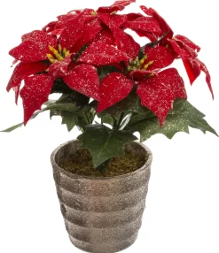 BRANCHE POINSETTIA ROUGE PAILLETTE POT H.22CM