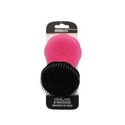 BROSSE RONDE PICOTS PLASTIQUES NOIR FUSCHIA X2 PIECES