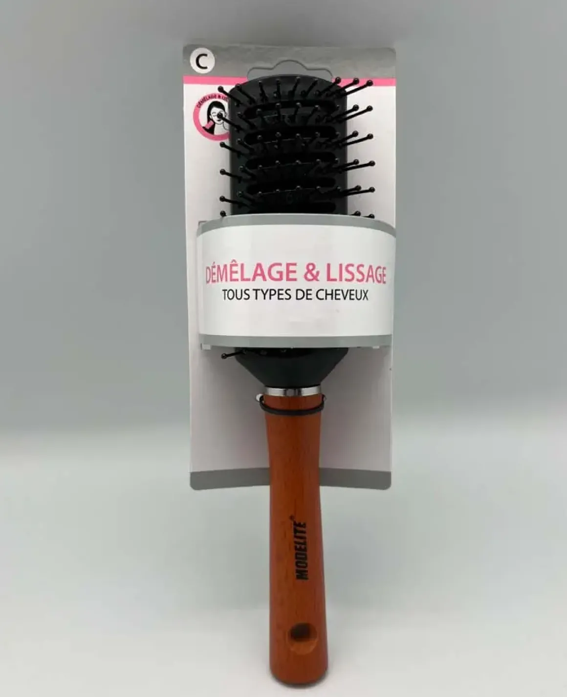 BROSSE TUNNEL PICOTS PERLES MANCHE BOIS VERNIS NOIR