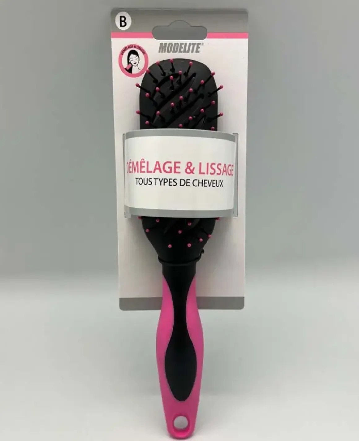 BROSSE TUNNEL SEMI RECTANGLE PICOTS PERLES ROSE