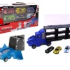 CAMION TRANSPORT MALLETTE 37CM ROUES LIBRES 6 VOITURES METAL
