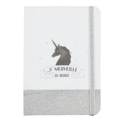 CARNET DE NOTES PAILLETTES LICORNE 21X15CM