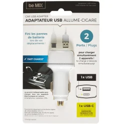 CHARGEUR VOITURE PORT USB ET PORT TYPE C