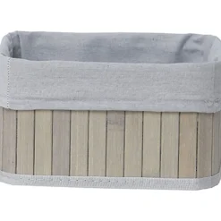 CORBEILLE RECTANGLE 22X16X14CM BAMBOU TISSU GRIS