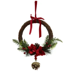 COURONNE BOIS ROUGE VERT POMME PIN D.26CM