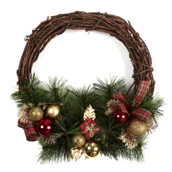 COURONNE MURALE ROTIN TARTAN ET DORE 30CM