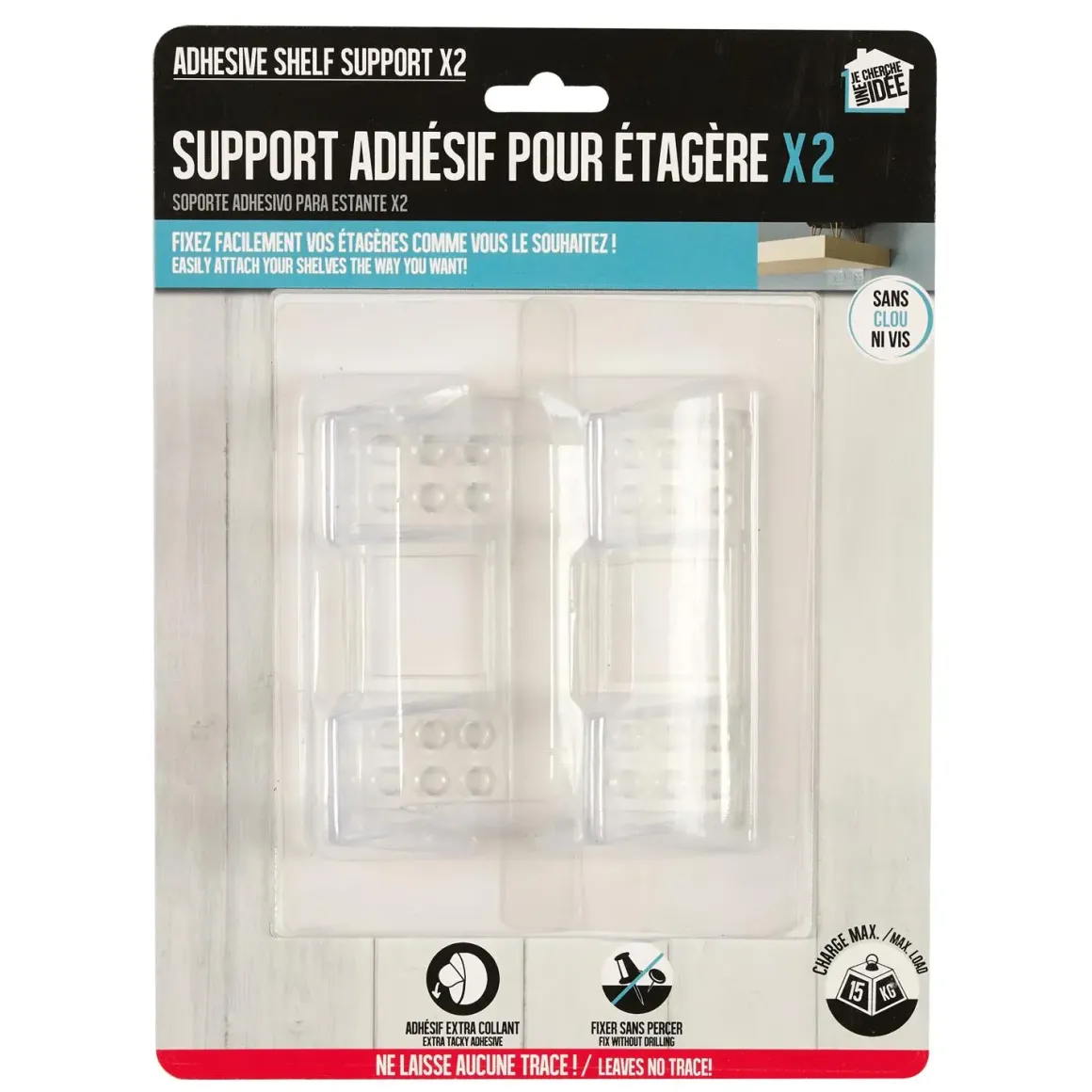 CROCHET ETAGERE AUTO ADHESIF 15KG X2 PIECES