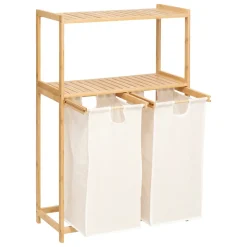 ETAGERE TIDY BOX 2 PANIERS A LINGE BAMBOU BEIGE