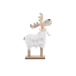 FIGURINE RENNE BLANC IMITATION FOURRURE 10X17CM