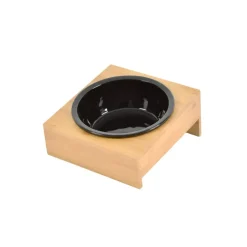 GAMELLE CERAMIQUE NOIRE D.16CM SUPPORT BAMBOU 18X20CM