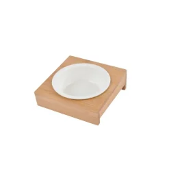 GAMELLE CERAMIQUE SUPPORT BAMBOU NATUREL D.12CM BLANC