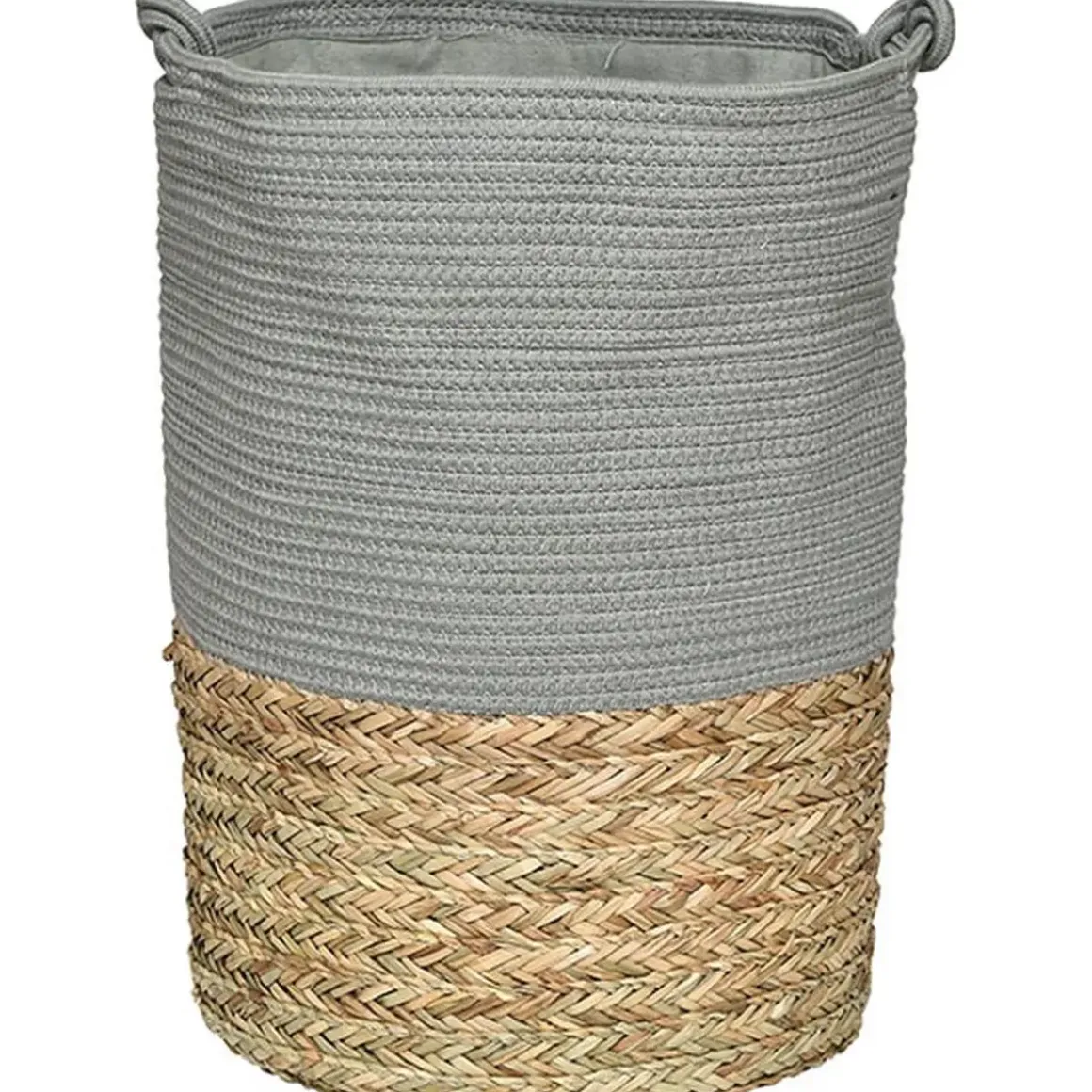 GRANDE PANIERE A LINGE RONDE MATIERE VEGETALE KAKI NATUREL